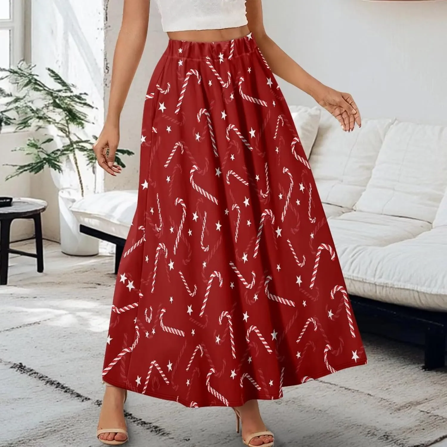 Biyejit Women's Flowy Maxi Skirt Pleated High Waisted A Line Skirt Casual Long Skirts with Pockets S-2XL