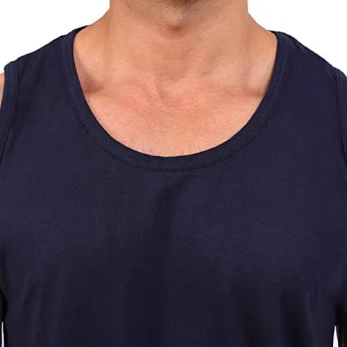 BKS COLLECTION West Sleeveless Navy Blue Round Neck Solid for Men's Stylist Cotton T-Shirt