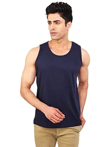 BKS COLLECTION West Sleeveless Navy Blue Round Neck Solid for Men's Stylist Cotton T-Shirt
