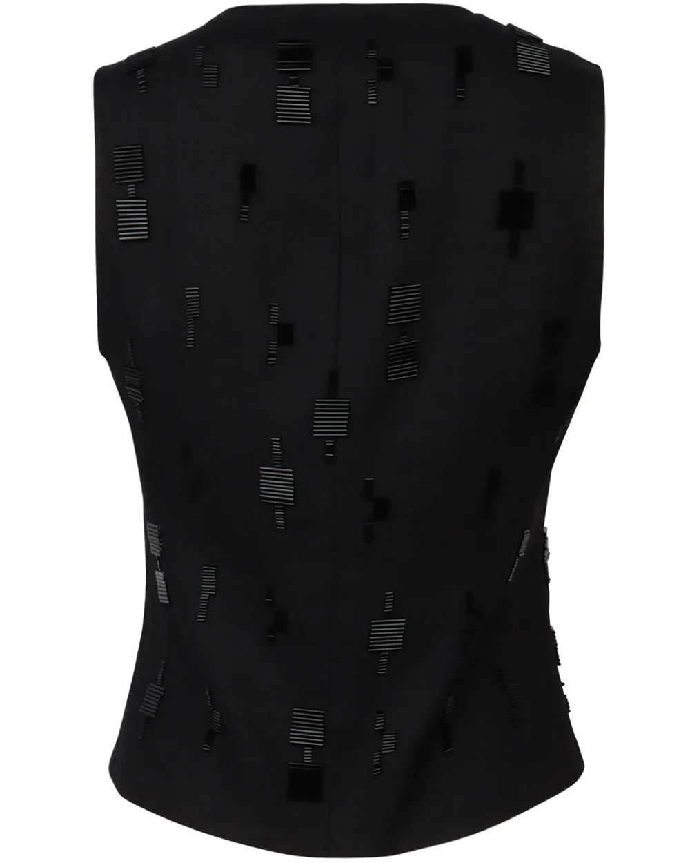 Black Linen Embroidered Vest