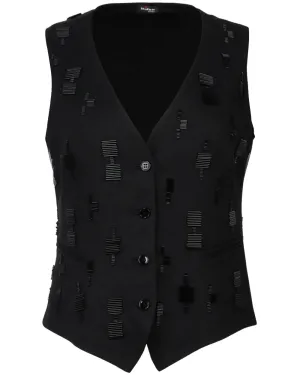 Black Linen Embroidered Vest