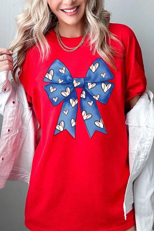 Blue Bow Baseball Graphic Plus Heavy Cotton Tee