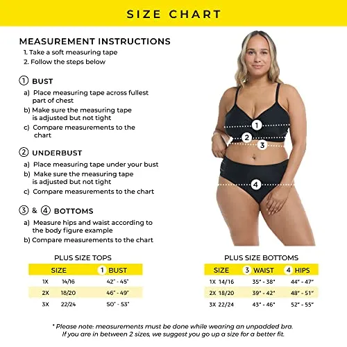 Body Glove Women's Drew Plus Bikini Top Swimsuit with Adjustable Tie Back, Available in Sizes 1X, 2X, 3X, Black