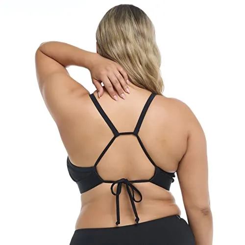 Body Glove Women's Drew Plus Bikini Top Swimsuit with Adjustable Tie Back, Available in Sizes 1X, 2X, 3X, Black