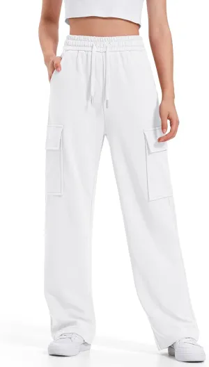 BOOPH Girls Sweatpants Kids Drawstring Cargo Pants Teen Girls Wide Leg Joggers Pants with Pockets
