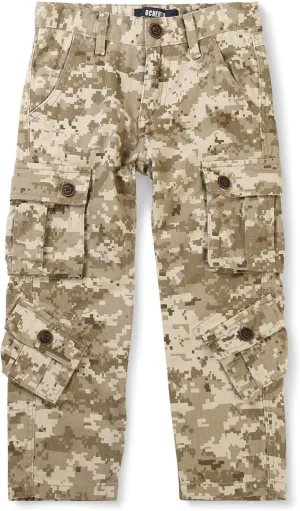 Boys' Camo Military Cargo Pants, 8 Pockets Casual Outdoor Scout Hiking Trousers