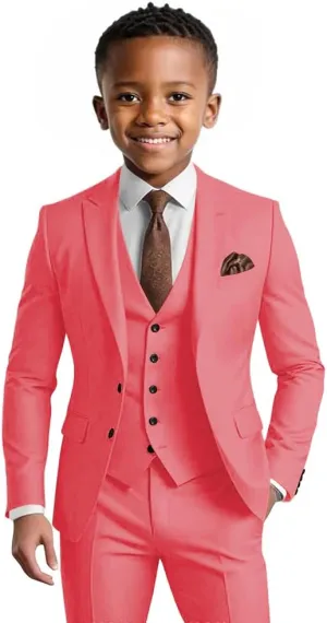 Boys Suit 3 Piece Slim Fit Tuxedo Kids Formal Outfit Blazer Vest Pant Suit Set for Wedding Party Prom