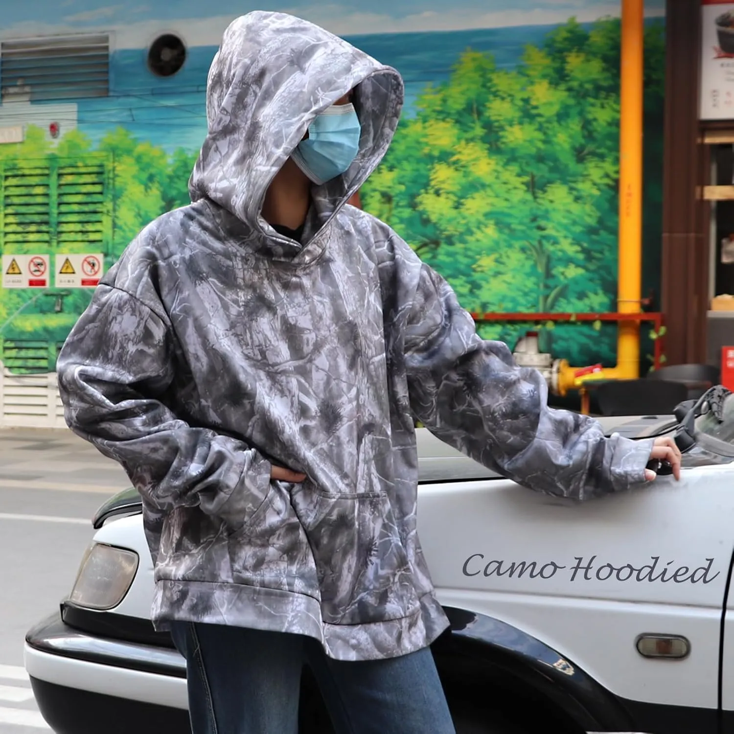 Camo Hoodie Womens Maple Leaf Printed Sweatshirt Oversized Trendy Causal Long Sleeve Fleece Camouflage Hoodie