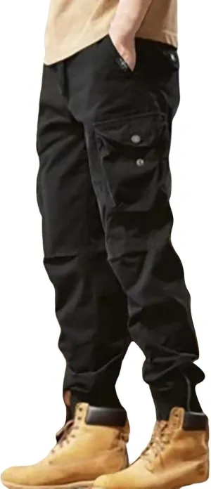 Cargo Sweatpants for Men Big and Tall Casual Elastic Waist Tapered Cargo Pants Athletic Hiking Workout Joggers Pant