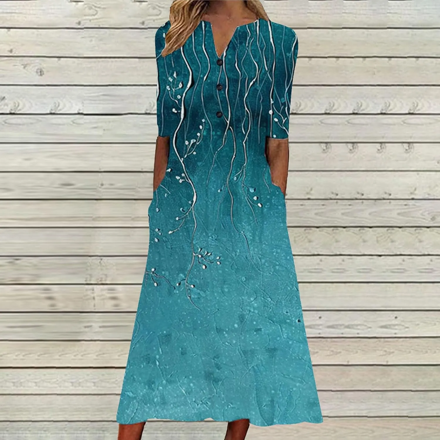 Casual Boho Dresses for Women 2025 Summer Retro Print Midi Tshirt Dress Loose Flowy Beach Long Dresses with Pockets
