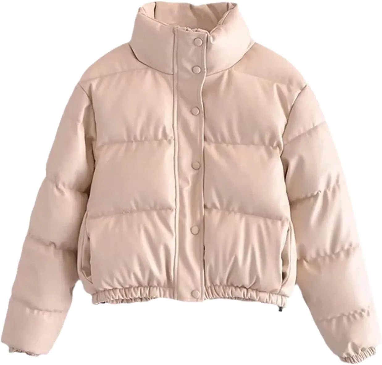 Casual Solid Color Simple Cotton-Padded Clothes Women's Winter Small Stand Collar Pu Jacket Coat