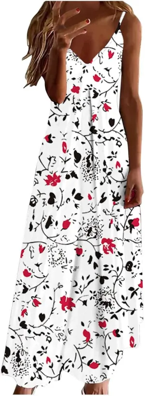 Ceboyel Maxi Sundresses for Women 2023 Marble Print Maxi Long Dress Spaghetti Strap Summer Dresses Trendy Beach Outfits