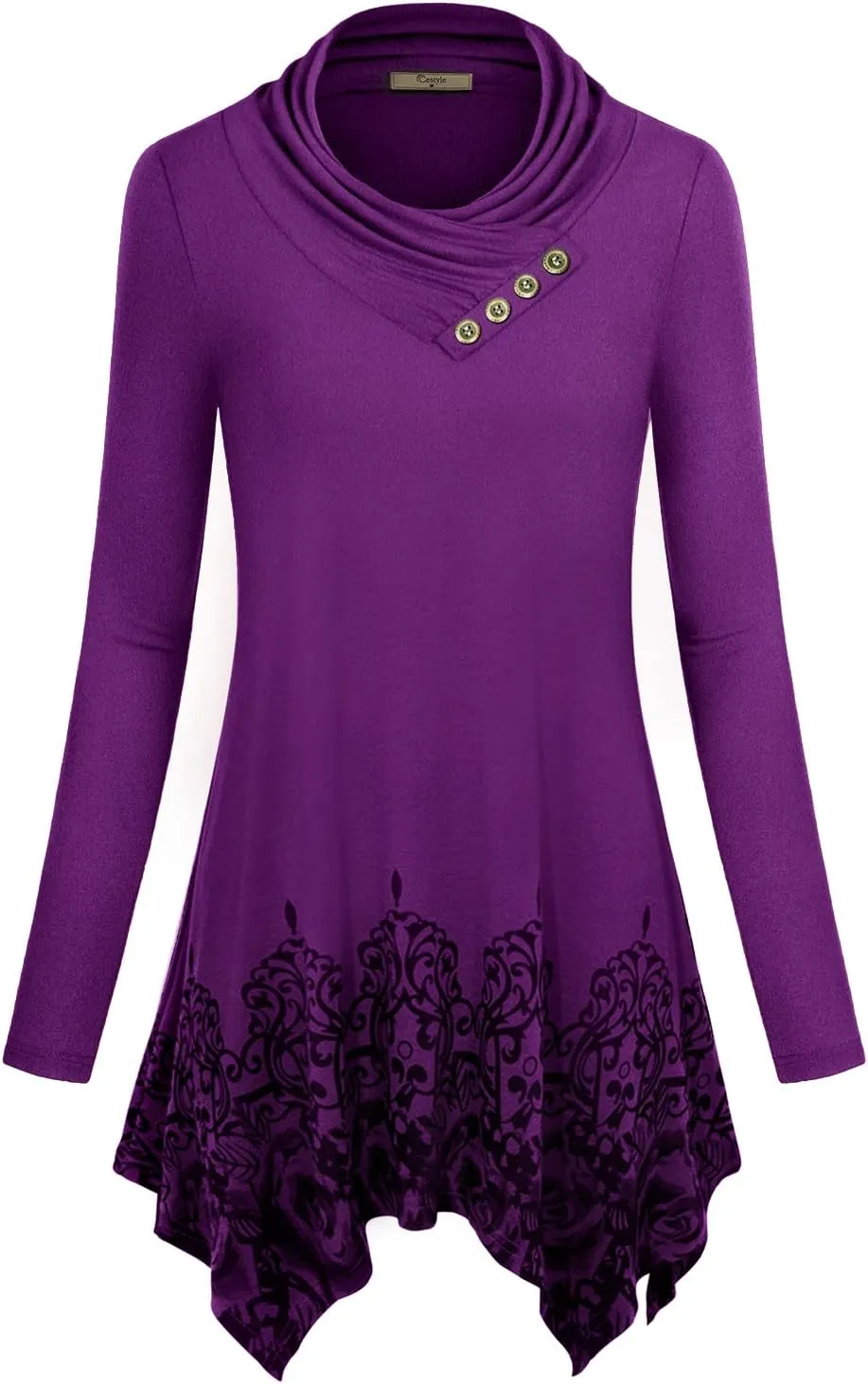 Cestyle Womens Fall Long Sleeve Cowl Neck Asymmetrical Hemline Flowy Tunic Top