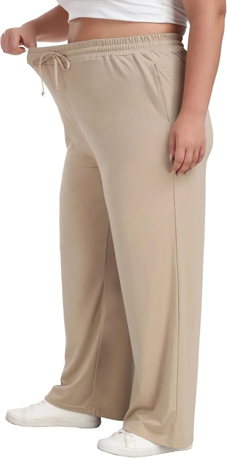 Cheapestbuy Women's Plus Size Casual Pants Comfy Wide Leg Pants Stretchy Loose Fit Lounge Pants with Pockets