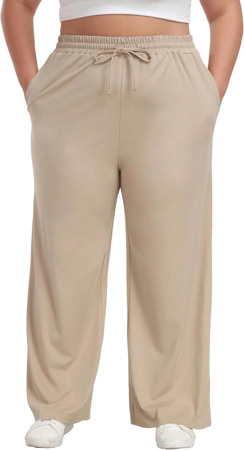 Cheapestbuy Women's Plus Size Casual Pants Comfy Wide Leg Pants Stretchy Loose Fit Lounge Pants with Pockets