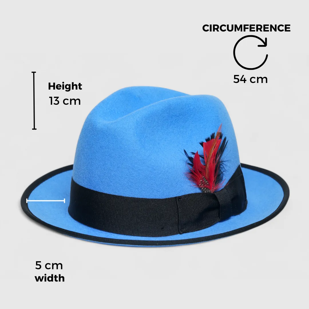 Chokore Classic Bluebird Fedora Hat with Feather Detail (Sky Blue)