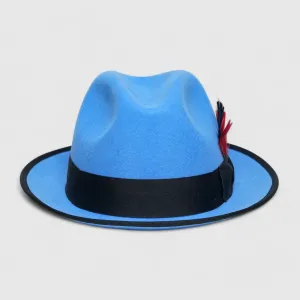 Chokore Classic Bluebird Fedora Hat with Feather Detail (Sky Blue)