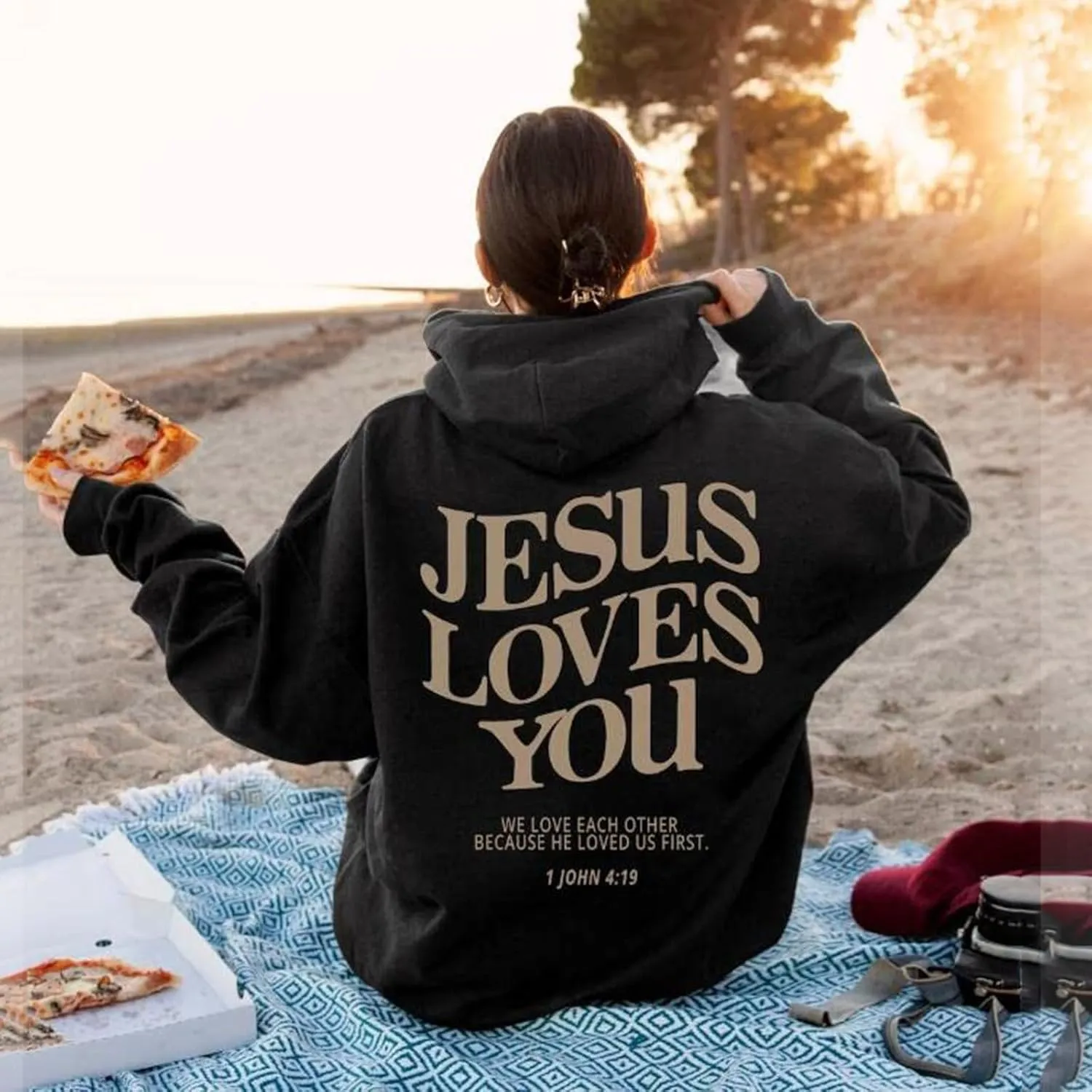 Christian Hoodies Women Men Jesus Loves You Letter Graphic Sweatshirt Casual Long Sleeve Oversized Y2k Pullover Tops