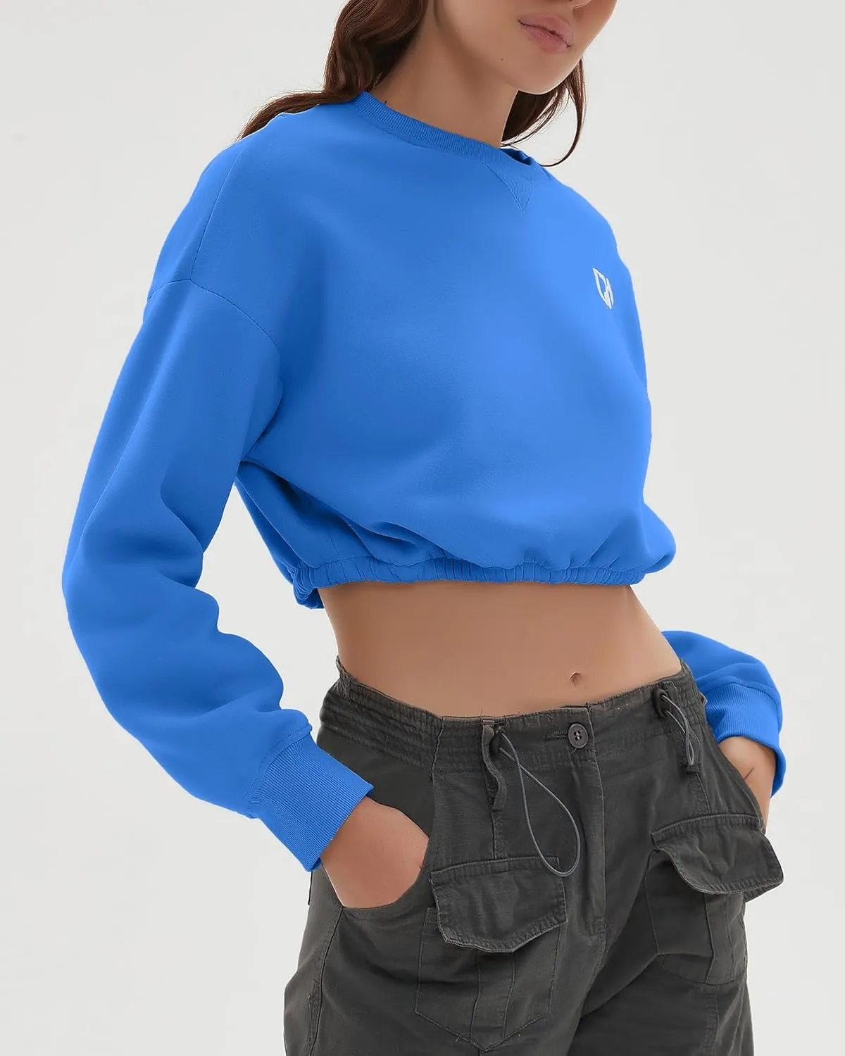 CHYRII Women Oversized Cropped Sweatshirt Fleece Crewneck Pullover Long Sleeve Crop Tops Fall Winter Oufits Clothes