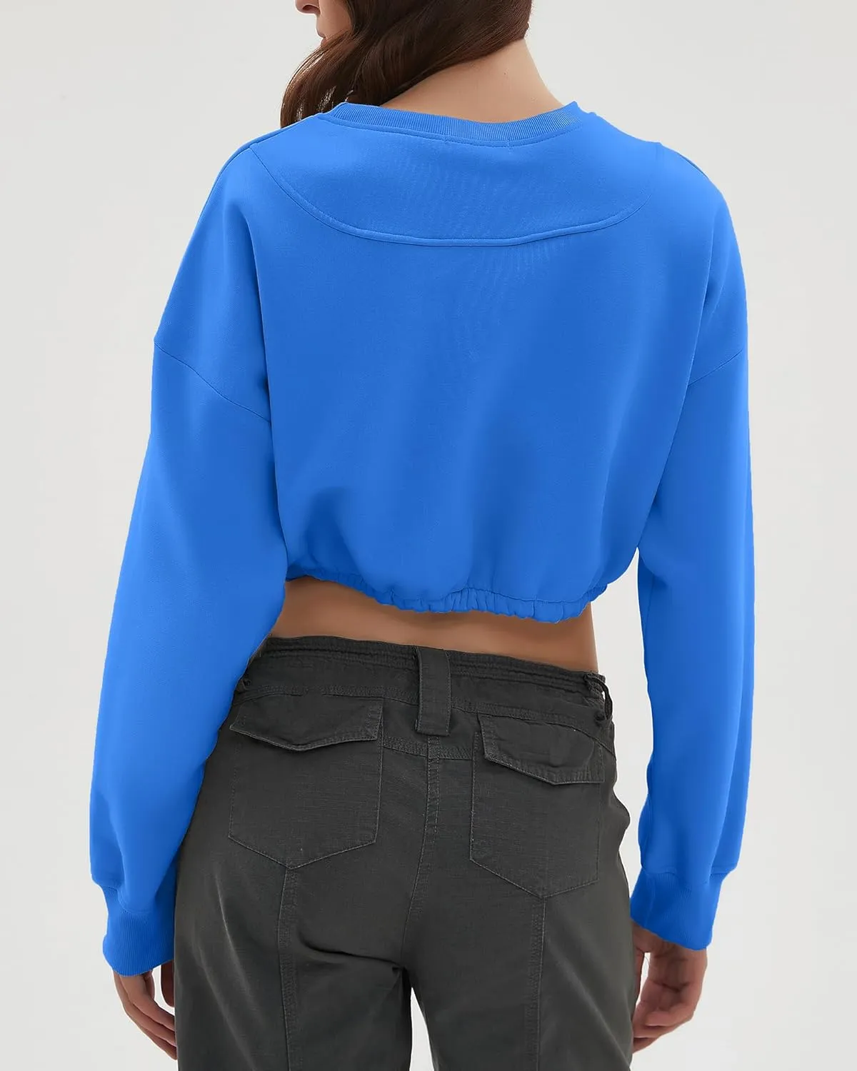 CHYRII Women Oversized Cropped Sweatshirt Fleece Crewneck Pullover Long Sleeve Crop Tops Fall Winter Oufits Clothes