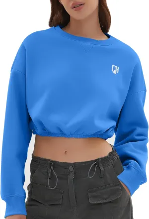 CHYRII Women Oversized Cropped Sweatshirt Fleece Crewneck Pullover Long Sleeve Crop Tops Fall Winter Oufits Clothes
