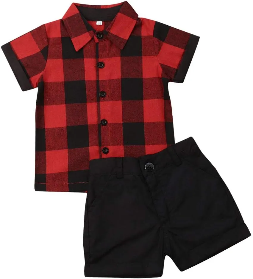 CIYCUIT Toddler Baby Boys Summer Print Shirt Outfits Clothes Short Sleeve Button Down Tops   Shorts Set