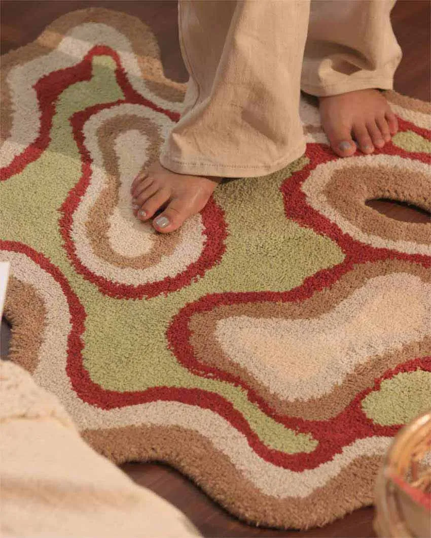 Colorful Fluid Tufted Design Polyester Rug | 3x3 Ft
