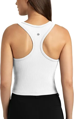 Colorfulkoala Women's Dreamlux Ribbed Racerback Workout Tank Tops with Built-in Shelf Bra Padded Yoga Camisole