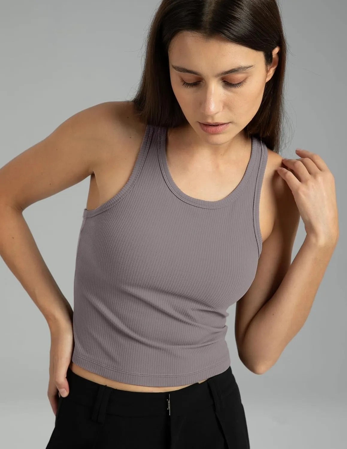 Colorfulkoala Women's Dreamlux Ribbed Racerback Workout Tank Tops with Built-in Shelf Bra Padded Yoga Camisole