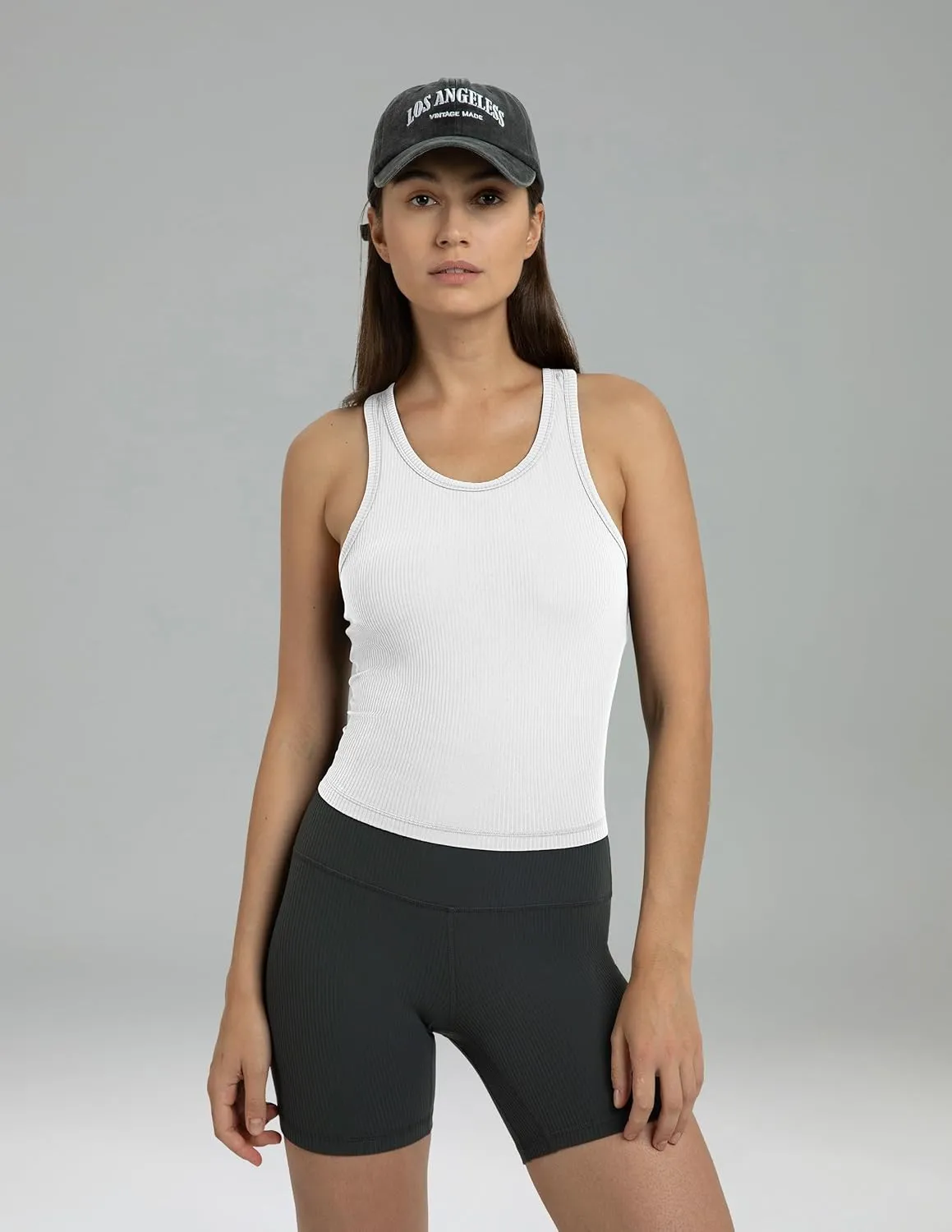 Colorfulkoala Women's Dreamlux Ribbed Racerback Workout Tank Tops with Built-in Shelf Bra Padded Yoga Camisole