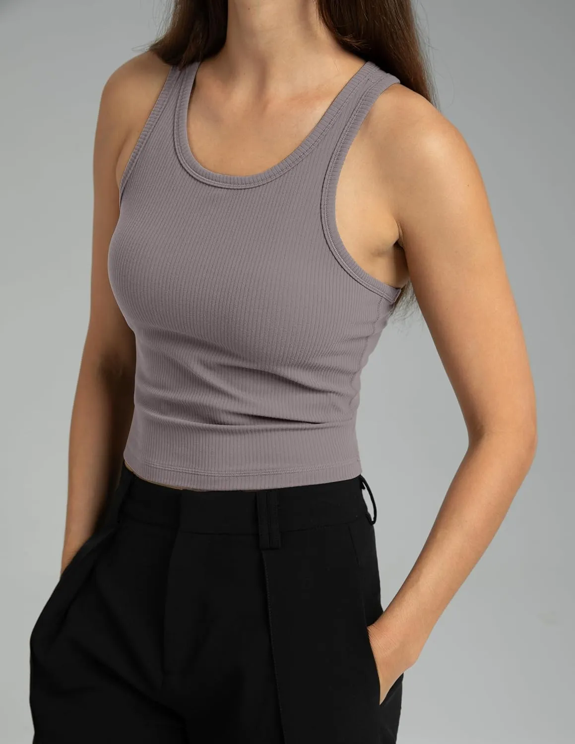 Colorfulkoala Women's Dreamlux Ribbed Racerback Workout Tank Tops with Built-in Shelf Bra Padded Yoga Camisole