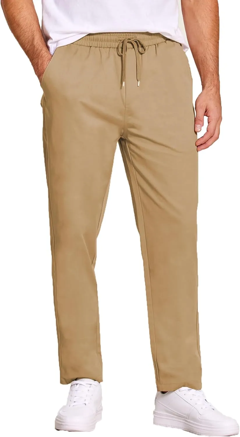 COOFANDY Men's Casual Cotton Pants Regular Fit Elastic Waist Drawstring Twill Pants Straight Leg Chino Pants