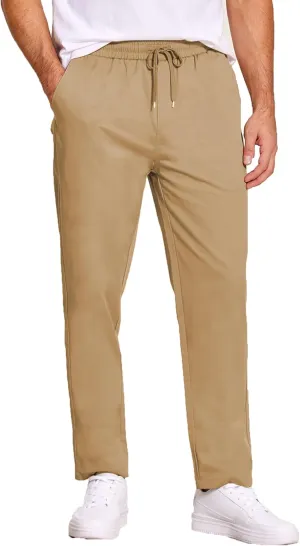 COOFANDY Men's Casual Cotton Pants Regular Fit Elastic Waist Drawstring Twill Pants Straight Leg Chino Pants