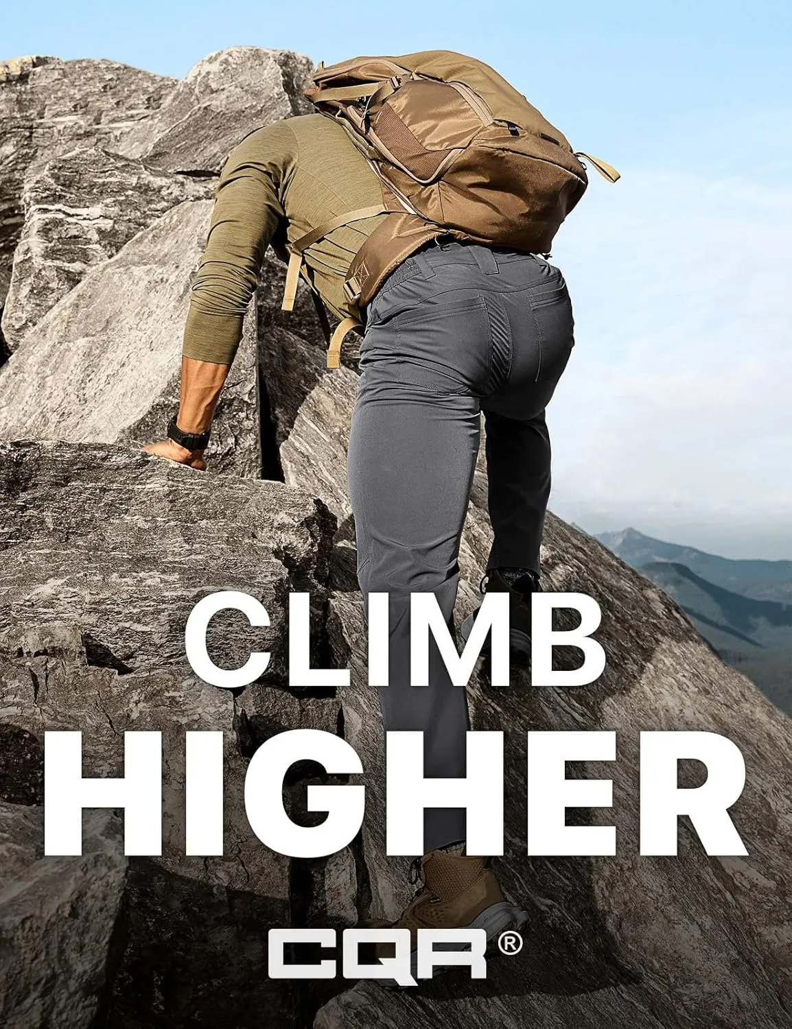 CQR Men's Quick Dry Tactical Pants, Water Resistant Outdoor Pants, Lightweight Stretch Cargo Work Hiking Pants