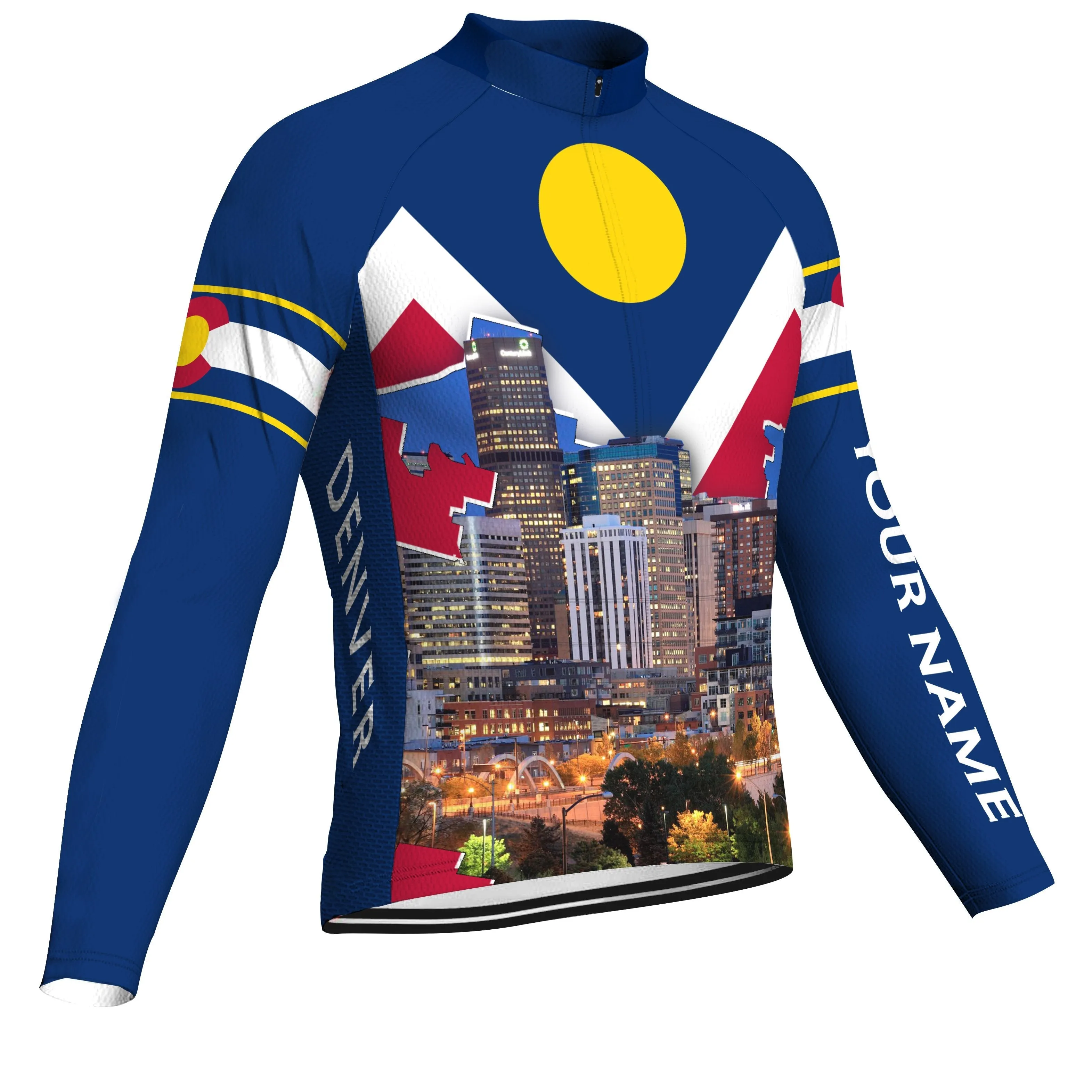 Customized Denver Winter Thermal Fleece Long Sleeve Cycling Jersey for Men