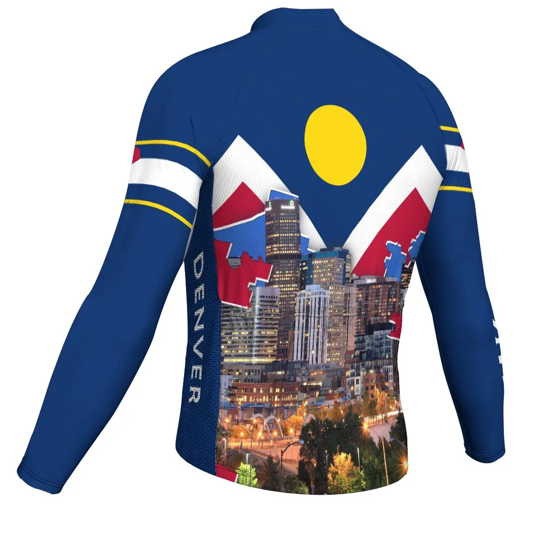 Customized Denver Winter Thermal Fleece Long Sleeve Cycling Jersey for Men