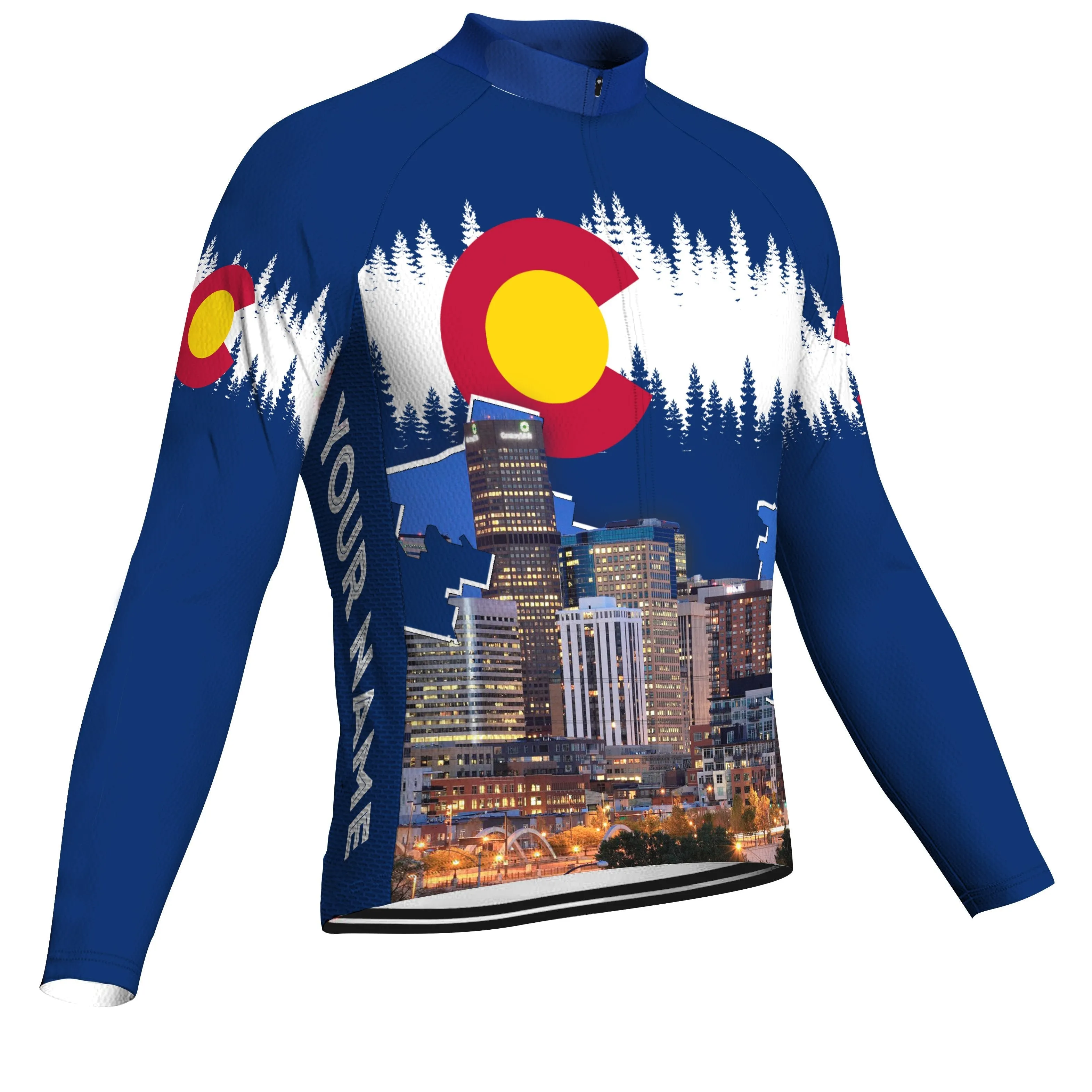 Customized Denver Winter Thermal Fleece Long Sleeve Cycling Jersey for Men