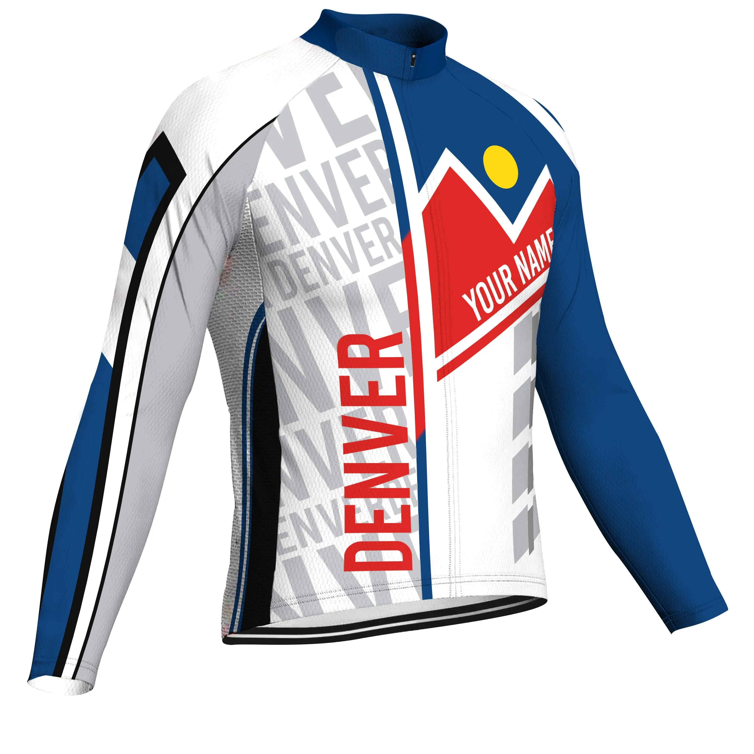 Customized Denver Winter Thermal Fleece Long Sleeve Cycling Jersey for Men