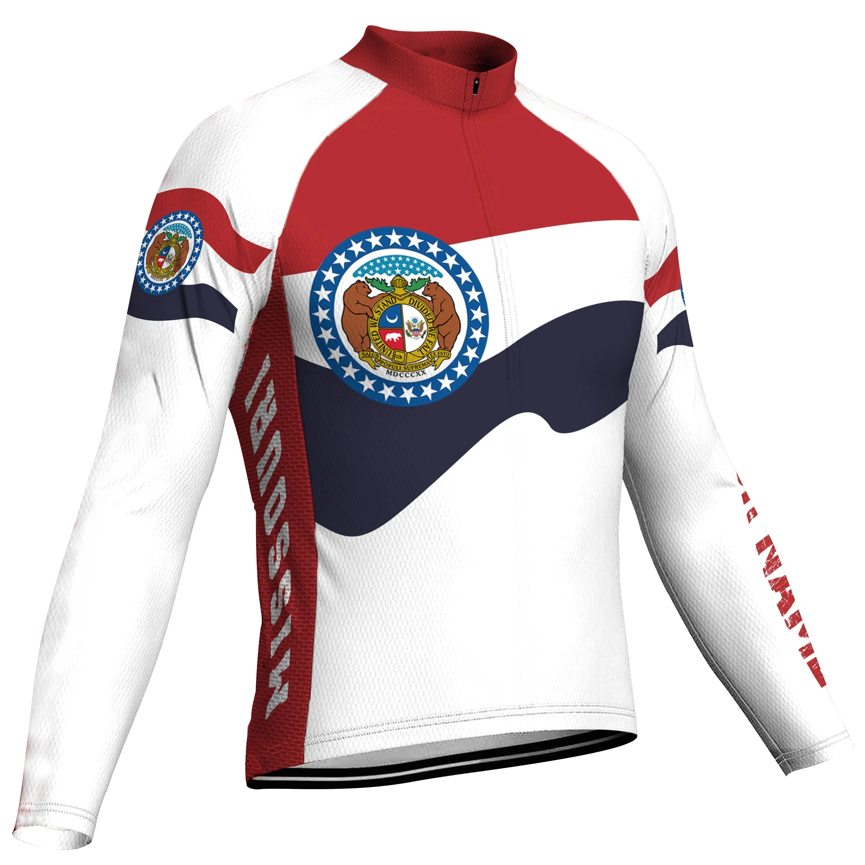 Customized Missouri Winter Thermal Fleece Long Sleeve Cycling Jersey for Men