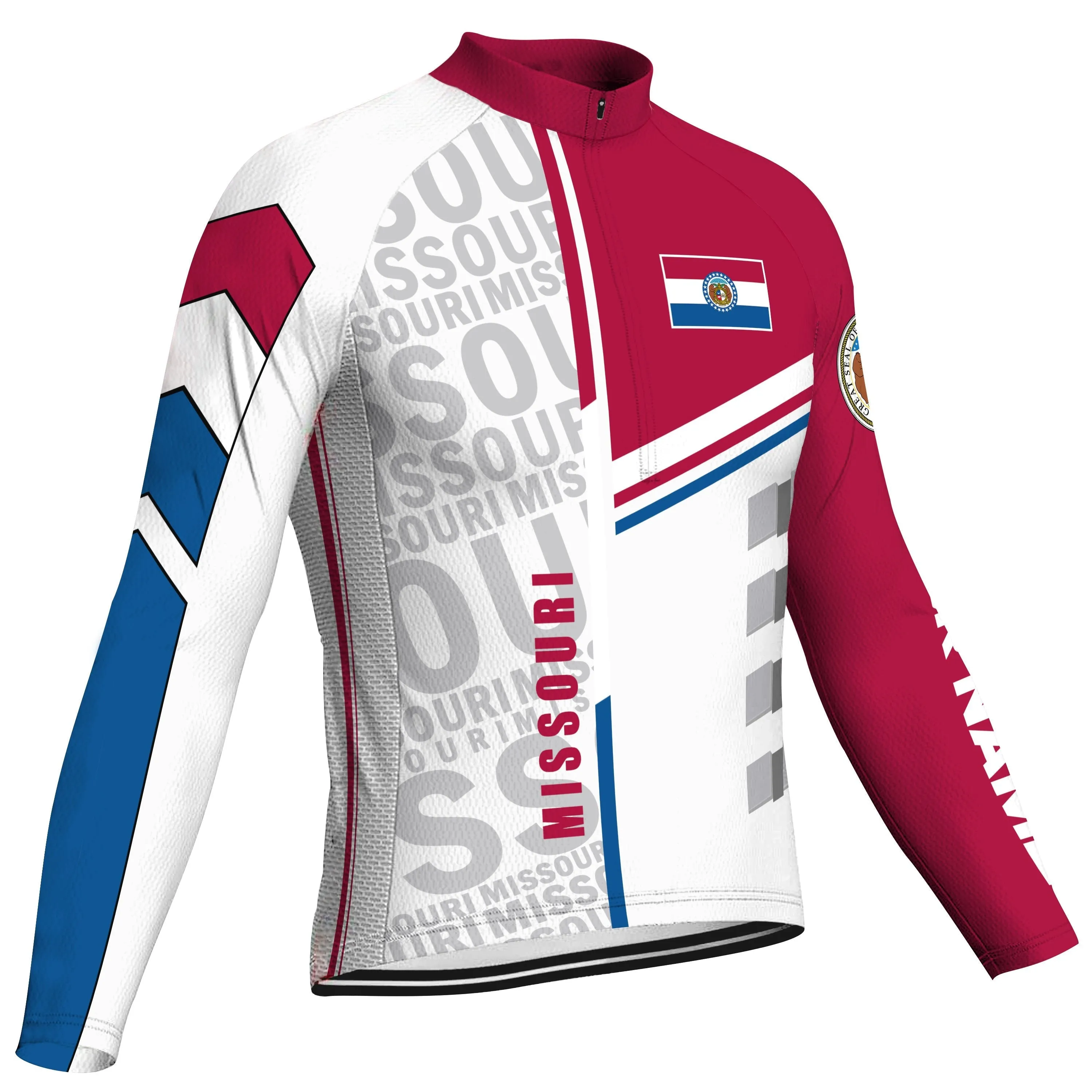 Customized Missouri Winter Thermal Fleece Long Sleeve Cycling Jersey for Men