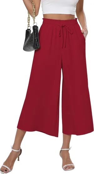 CZYINXIAN Womens Flowy Wide Leg Pants Casual Summer Beach Elastic Waist Trousers Trendy Business Work Pants with Pockets