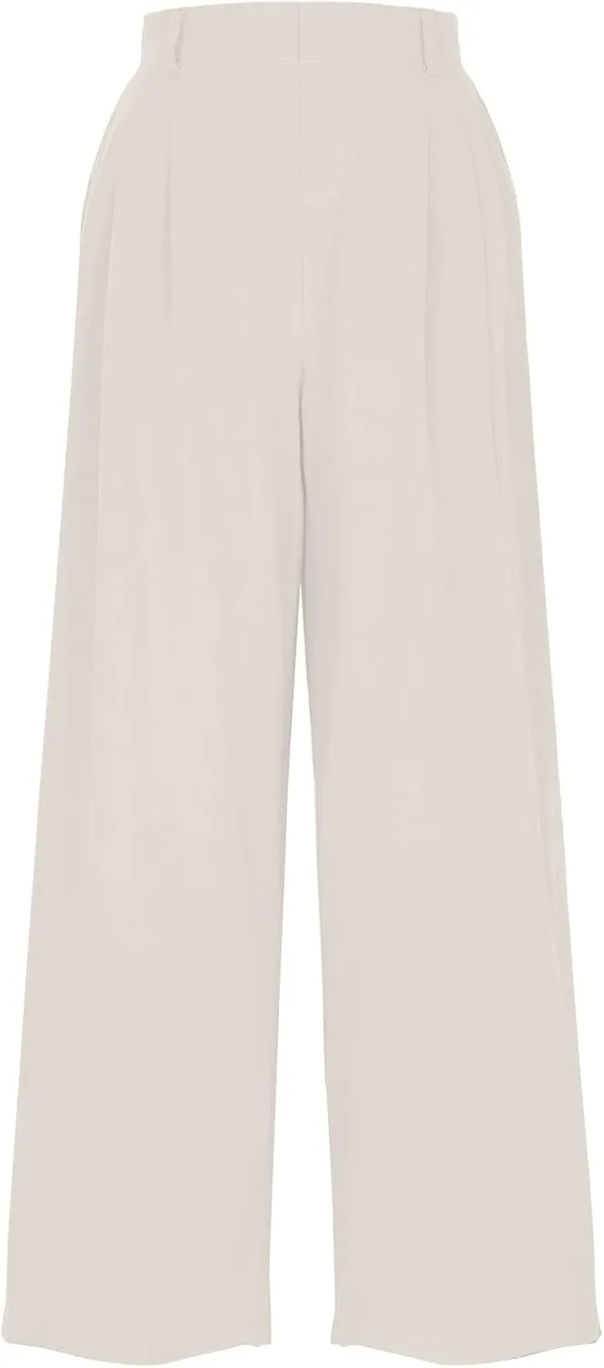 DASAYO Linen Pants for Women Dressy Casual High Waisted Cropped Palazzo Ladies Wide Leg Trousers with Pockets Summer Clothes