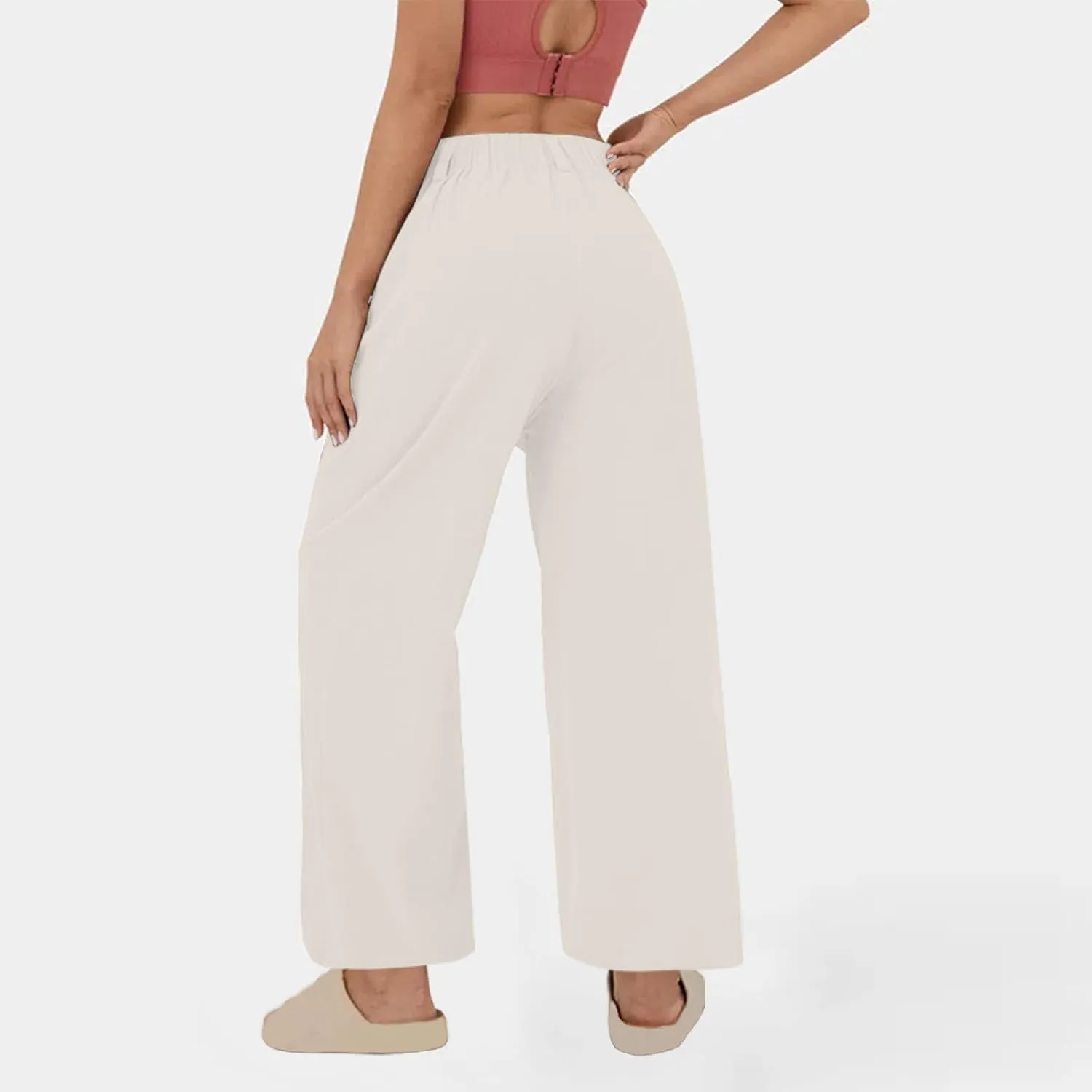 DASAYO Linen Pants for Women Dressy Casual High Waisted Cropped Palazzo Ladies Wide Leg Trousers with Pockets Summer Clothes
