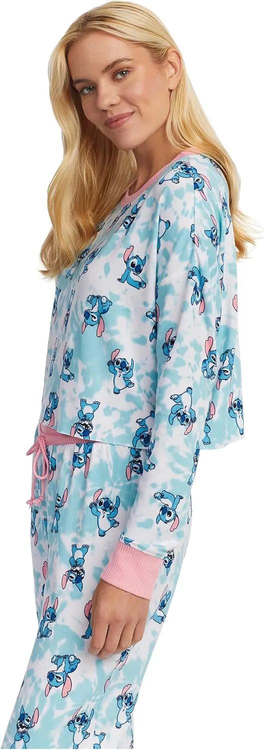 Disney Women's Stitch Poses Tie-Dye Crop Top and Jogger Pants 2 Piece Pajama Set