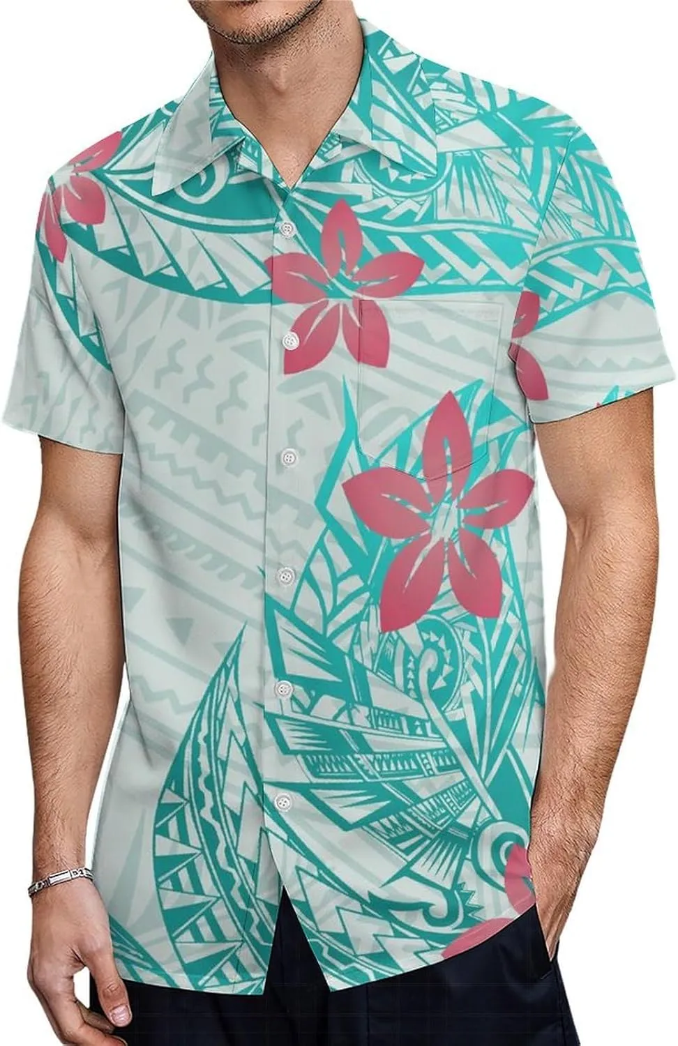 Dongfangyoupin Women's Bodycon Long Skirt Samoan Dress and Men's Short Sleeve Shirt Polynesian Island with Couple Outfit