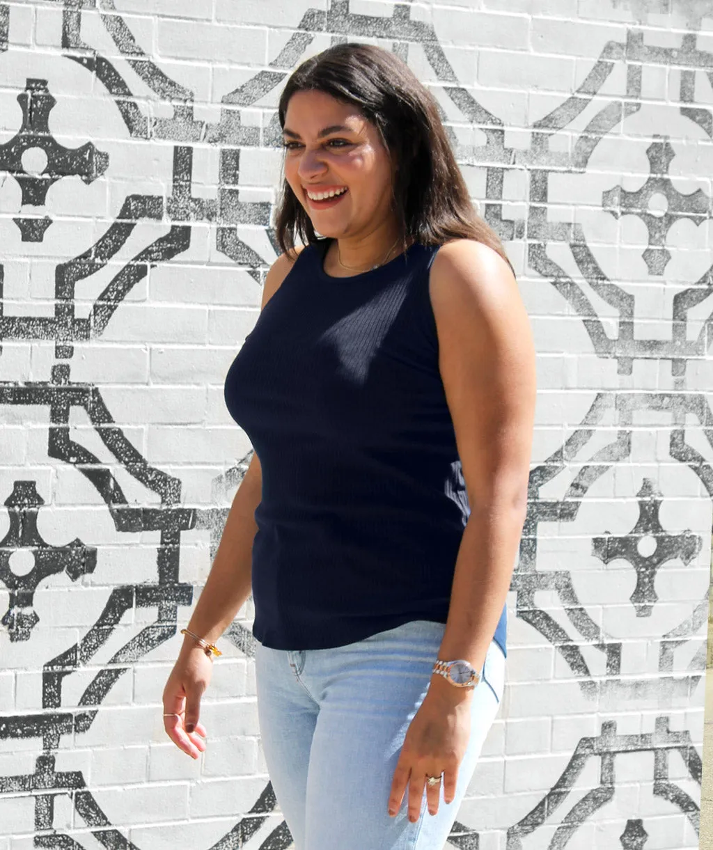 ELODIE high neck tank in Dark Navy