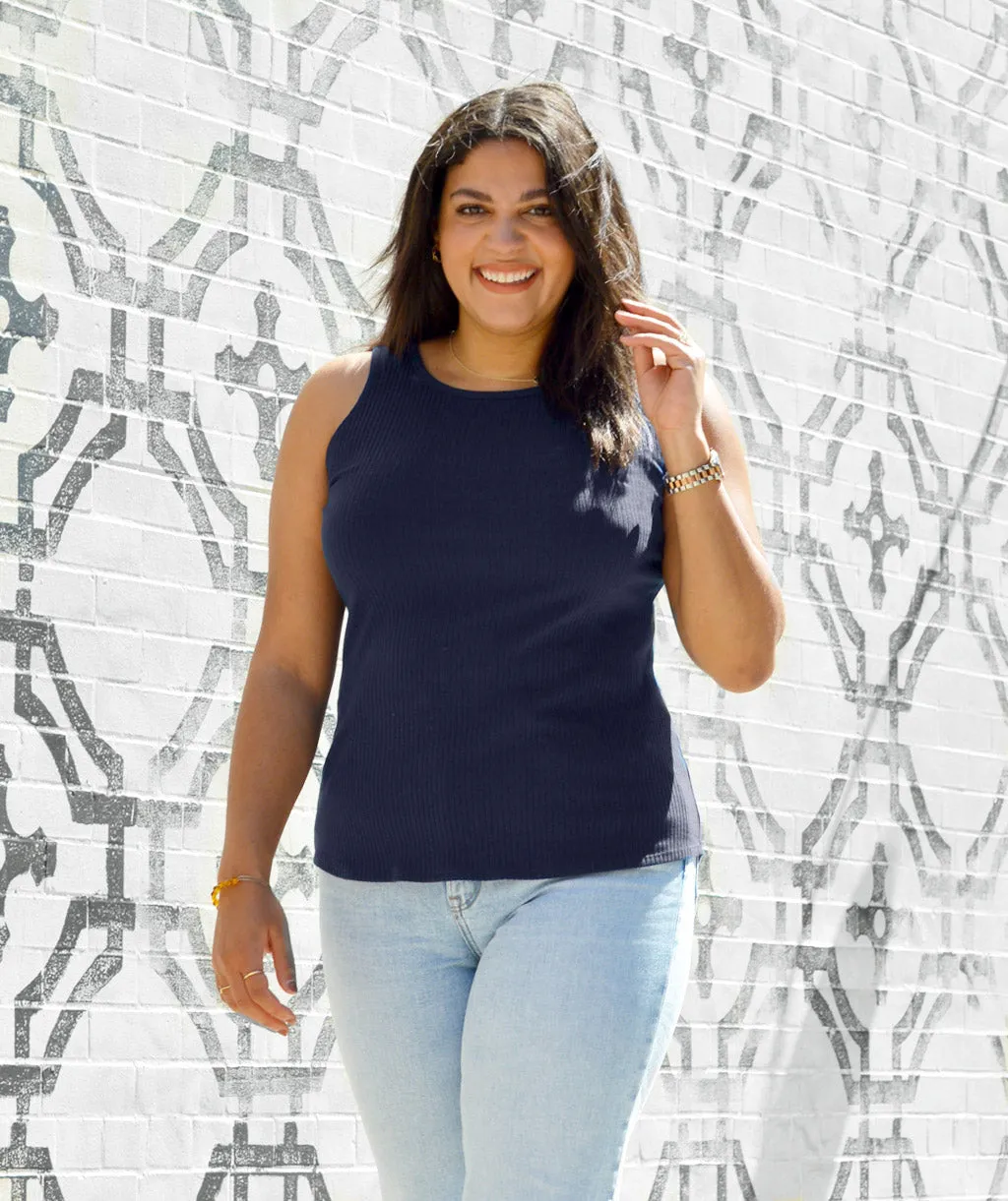 ELODIE high neck tank in Dark Navy