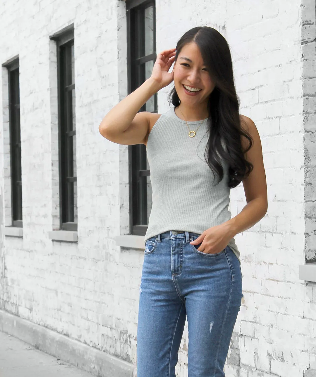 ELODIE high neck tank in Heather Grey