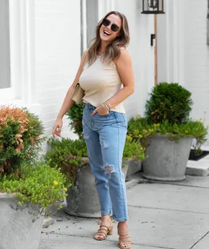 ELODIE high neck tank in Oatmeal