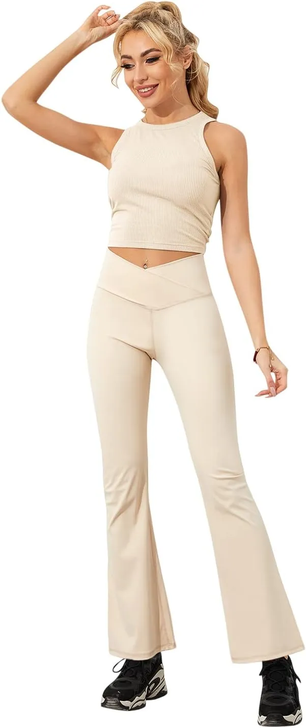 Esobo Women's Bootleg Yoga Pants Crossover High Waisted Wide Leg Workout Flare Pants Bootcut Work Pants Dress Pants